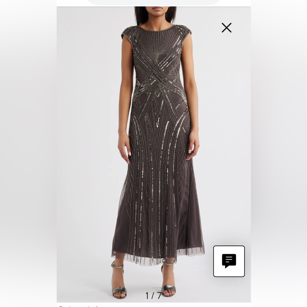 Pisarro Nights Silver Embellished Maxi Dress. Mocha
